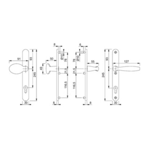 Hoppe Profiltür-Wechselgarnitur New York 76G 92 Aluminium Türdicke 57-62 mm