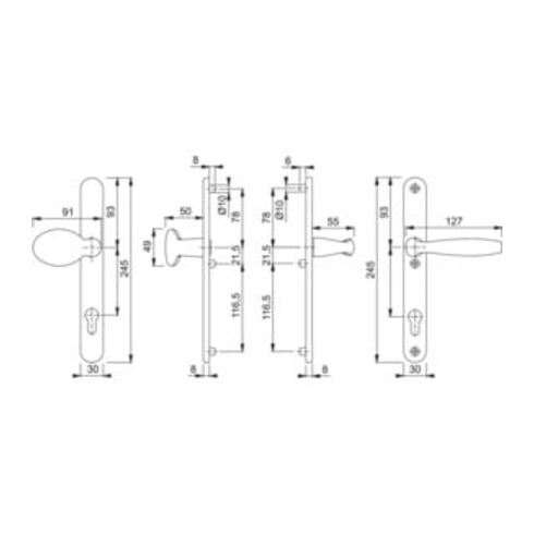 Hoppe Profiltür-Wechselgarnitur New York 76G 92 Aluminium Türdicke 67-72 mm