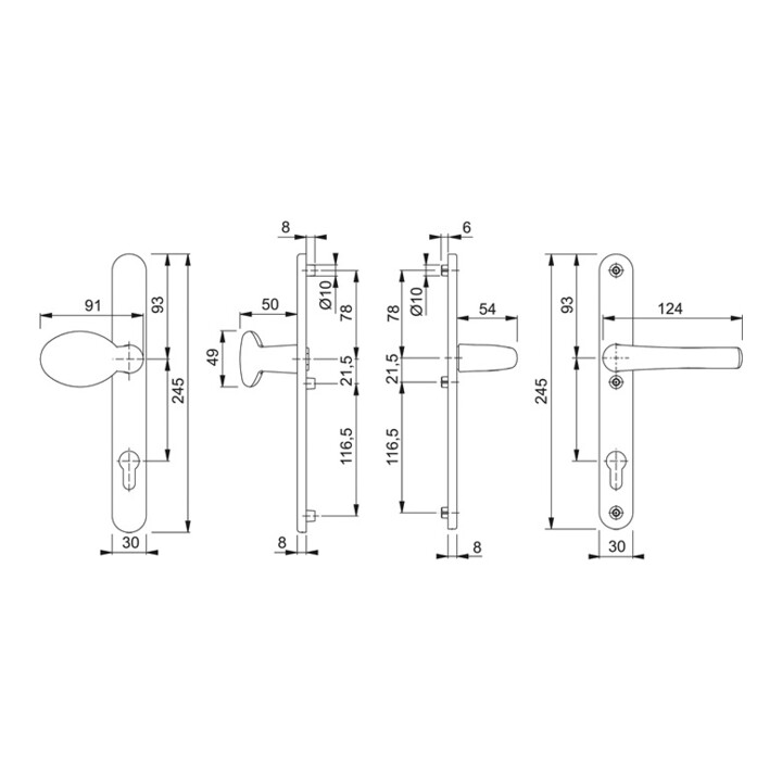 Hoppe Profiltür-Garnitur Tôkyô 76G/3346/1710RH Alu.F1 PZ f.TS 57-62mm
