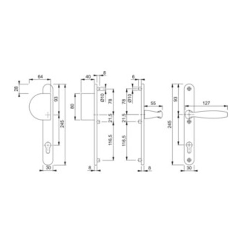 Hoppe Profiltür-Wechselgarnitur New York 554/3346/1810 Alu. F1 PZ f. TS 67-72mm