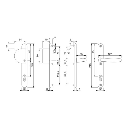 Hoppe Profiltür-Wechselgarnitur New York 554/3346/1810 Alu. F1 PZ f. TS 67-72mm
