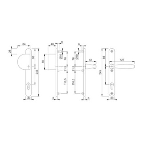 Hoppe Profiltür-Wechselgarnitur New York 554/3346/1810 Alu. F1 PZ f. TS 67-72mm