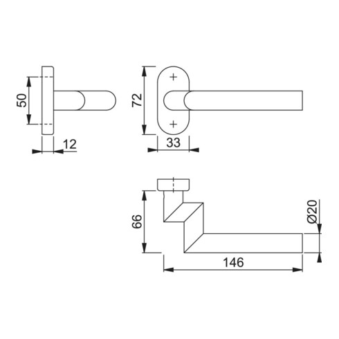HOPPE PT-Drücker-Halbgarnitur Amsterdam E1400GF2/55,ov.,VK8 Edelstahl matt