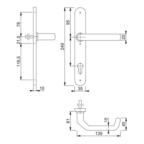 HOPPE PT-Drückerhalbgarnitur RR,oval,Liverpool E1313G/3357SN,DL-R,PZ,E92 Edelstahl