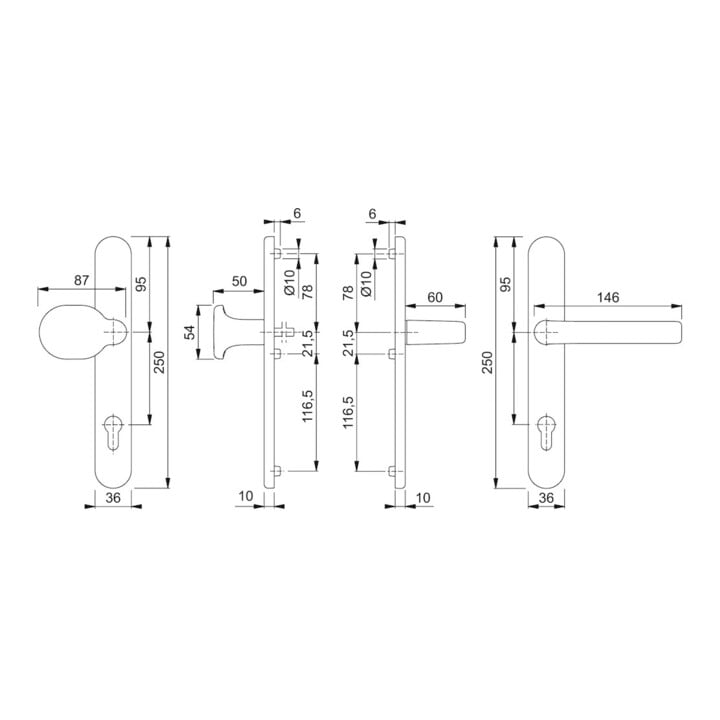 HOPPE PT Garniture à bouton interchangeable RR, ovale, PZ, VK8, E92 Liverpool, 86G/3357N/1313G F9, TS 67-72