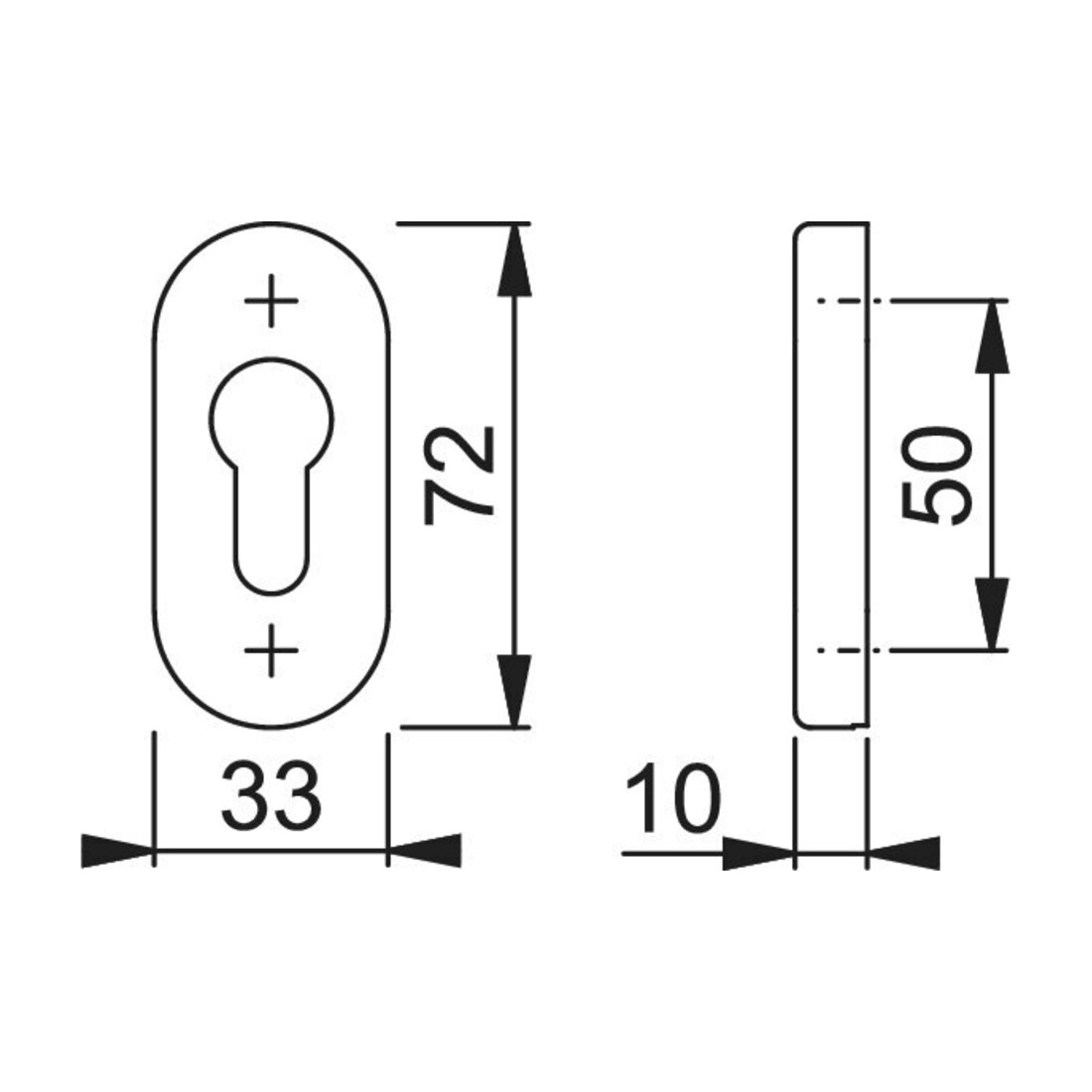 HOPPE PT-Schiebe-Schlüsselros. E55S-SR, oval, PZ Edelstahl matt,RH 10