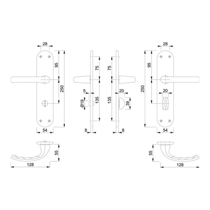 Hoppe Renovationsgarnitur Tôkyô 1710/3334 Alu.F1 BAD SK/OL 4-KT.8mm Entf.78mm