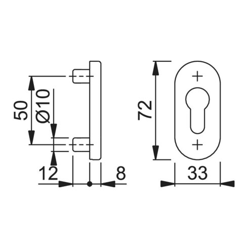 HOPPE Rosace de clé FH FS-E55S, ovale, cylindre profilé percé, acier inox mat