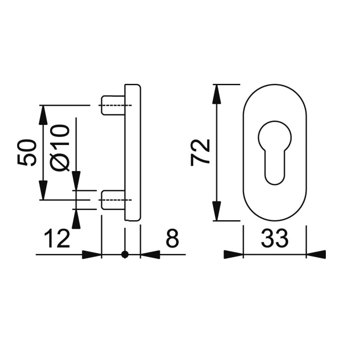 HOPPE Rosace de clé FH FS-E55S, ovale, cylindre profilé percé, acier inox mat