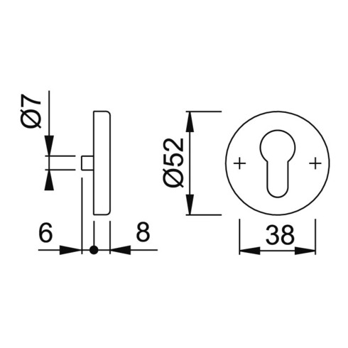 HOPPE Rosace de clé HT E42KVS, ronde, cylindre profil percé, acier inox mat