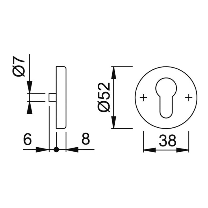 HOPPE Rosace de clé HT E42KVS, ronde, cylindre profil percé, acier inox mat