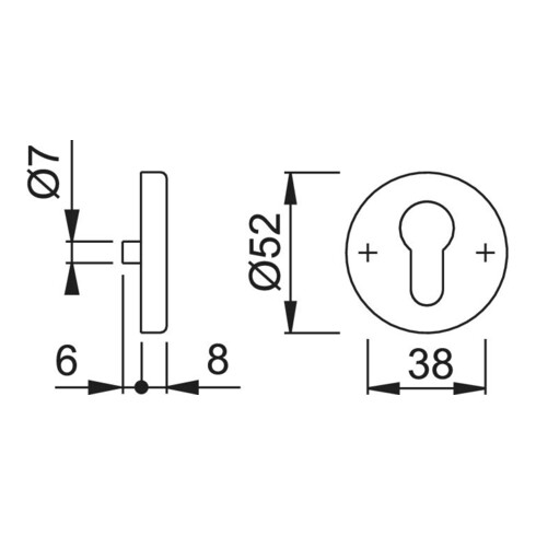 HOPPE Rosace de clé HT E42KVS, ronde, cylindre profil percé, acier inox mat
