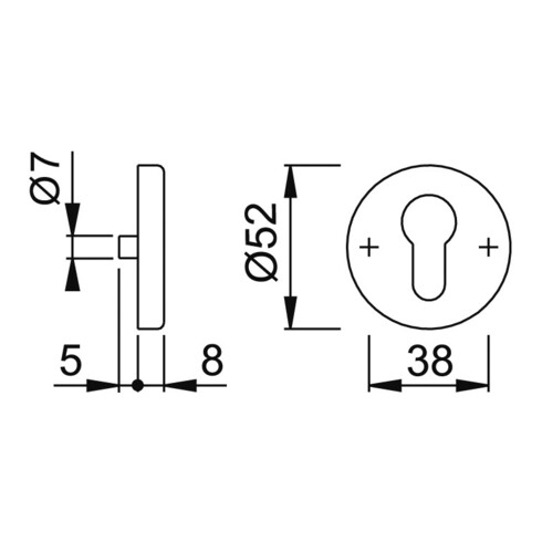HOPPE Rosace de clé HT E42S, ronde, cylindre profil percé, acier inox mat