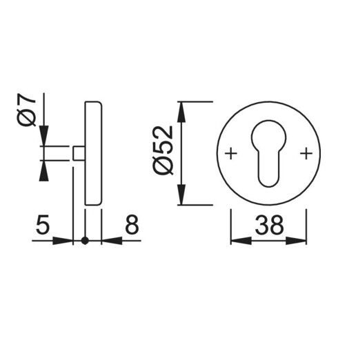 HOPPE Rosace de clé HT E42S, ronde, cylindre profil percé, acier inox mat