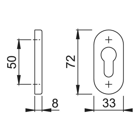 HOPPE Rosace de clé PT E55S, ovale, cylindre profil percé, acier inox mat