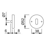 HOPPE Rosace de clé ZT E42KVS, ronde BB acier inoxydable mat TS 37-42-4