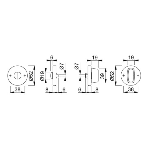 HOPPE Rosace de clé ZT E42KVS, ronde, pour WC, tête fendue, acier inox mat