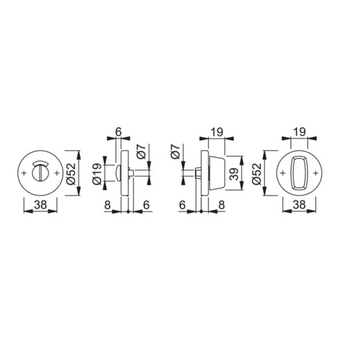 HOPPE Rosace de clé ZT E42KVS, ronde WC/SS acier inox mat TS 37-42