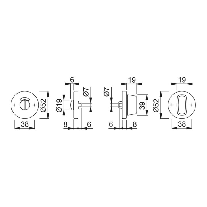 HOPPE Rosace de clé ZT E42KVS, ronde WC/SS acier inox mat TS 37-42