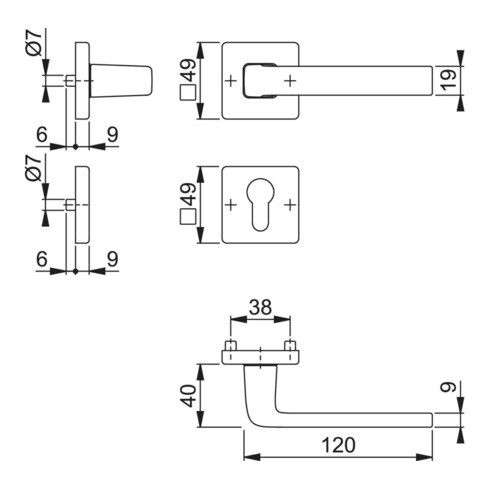 HOPPE Rosette Dublin 1124/843KV/843KVS Alu.F1 carrée PZ DIN G/D D/D