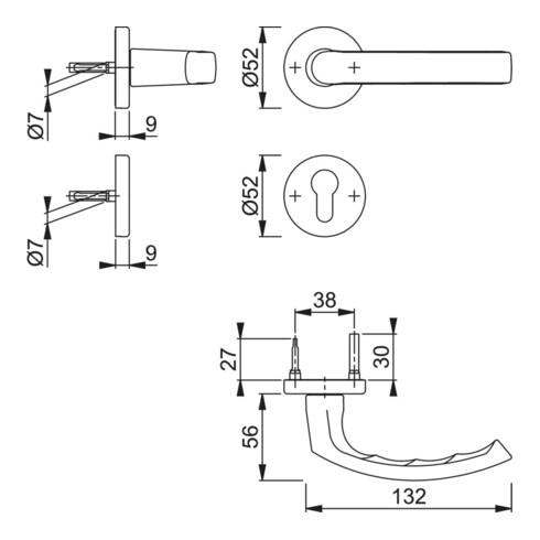 HOPPE Rosetten-Garnitur 199/42KB/42KBS, F9714M,PZ,37-47