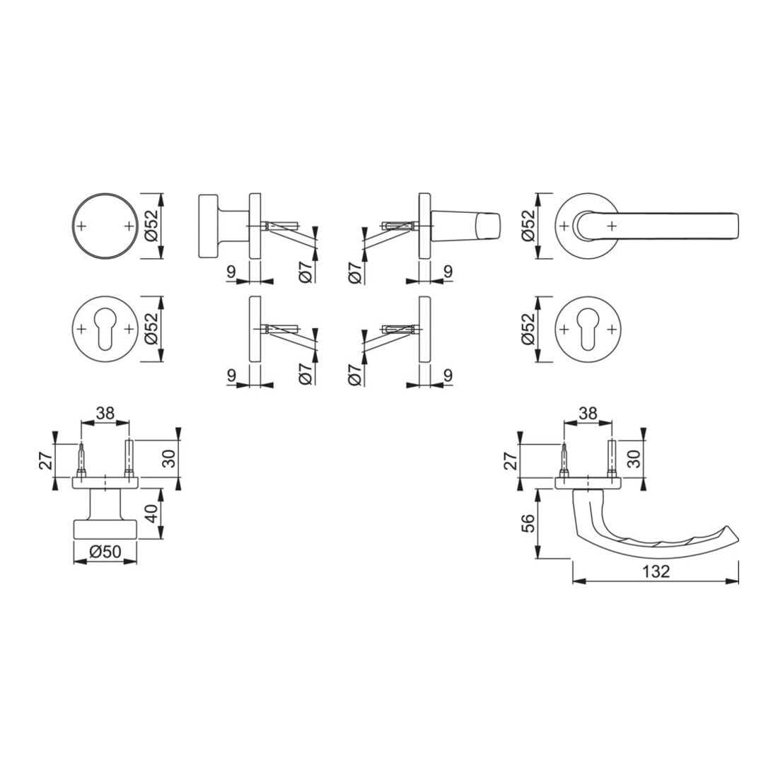 HOPPE Rosetten-Garnitur 58/42KB/42KBS/199 ,F1,PZ,37-47