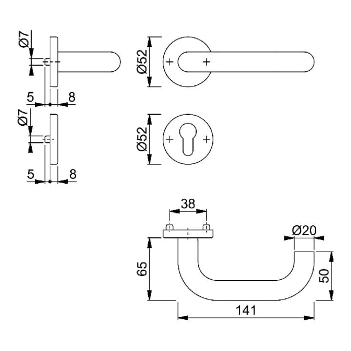 Hoppe Rosetten-Halbgarnitur Paris E138Z/42/42S VA F69 4-KT. 8mm f. Kombischutz