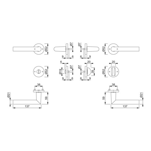 Hoppe Rosettengrt.Ams.1400/42KV/42KVS Alu.F1 rd.SK/OL DIN L/R DIN D/D