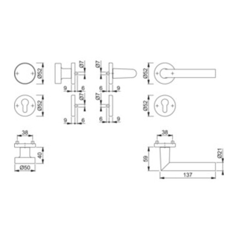 Hoppe Rosettengrt.Ams.58/42KV/42KVS/1400 Alu.F1 rd.PZ DIN L/R fl.D/K