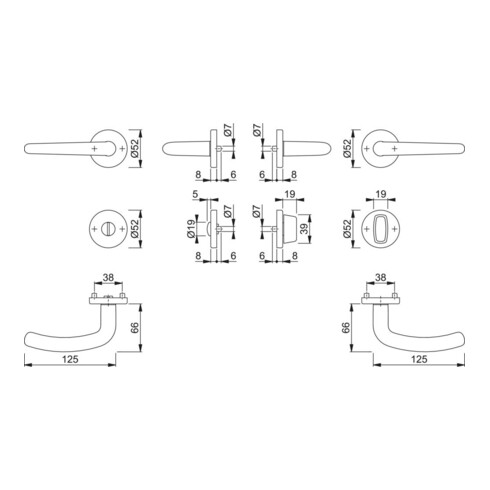 Hoppe Rosettengrt.Den.E1310Z/42KV/42KVS VA F69 rd.SK/OL DIN L/R DIN D/D