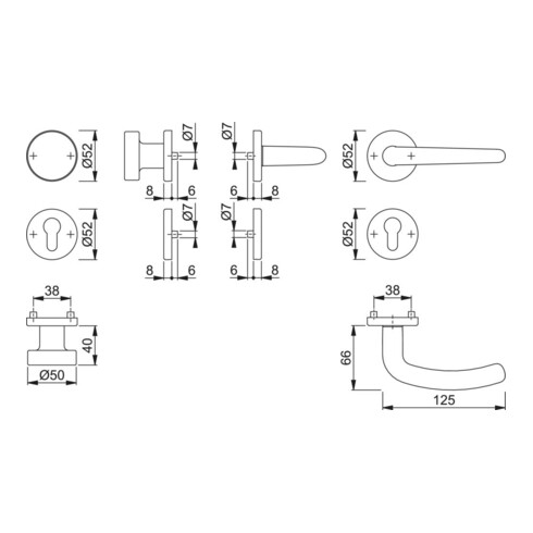 Hoppe Rosettengrt.Den.E58/42KV/42KVS/1310Z VA F69 rd.PZ DIN L/R fl.D/K