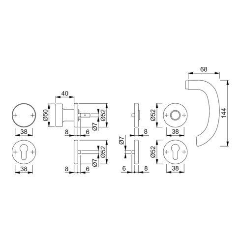 Hoppe Rosettengrt.Mar.58/E58 /1138 /E1138 /E1138Z VA F69 rd.PZ DIN L/R D/K