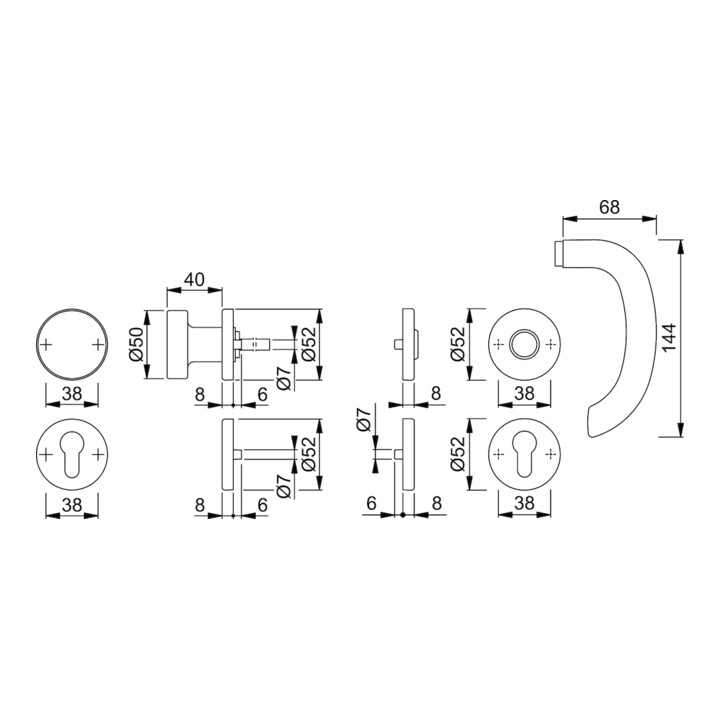 Hoppe Rosettengrt.Mar.58/E58 /1138 /E1138 /E1138Z VA F69 rd.PZ DIN L/R D/K