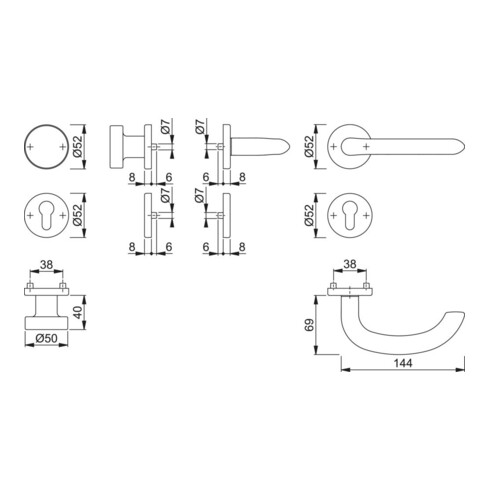 Hoppe Rosettengrt.Mar.58/E58 /1138 /E1138 /E1138Z VA F69 rd.PZ DIN L/R D/K