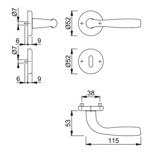 Hoppe Rosettengrt.Maribor 1766/17KV/17KVS Alu.F1 OB DIN L/R