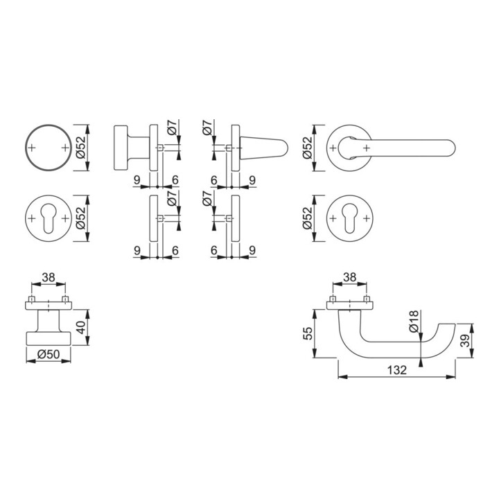 Hoppe Rosettengrt.Paris 58/42KV/42KVS/138L Alu.F1 rd.PZ DIN L/R fl.D/K