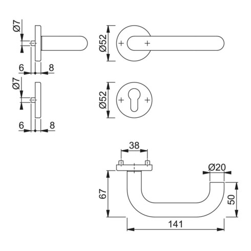 Hoppe Rosettengrt.Paris E138Z/42KV/42KVS VA F69 rd.PZ DIN L/R D/D