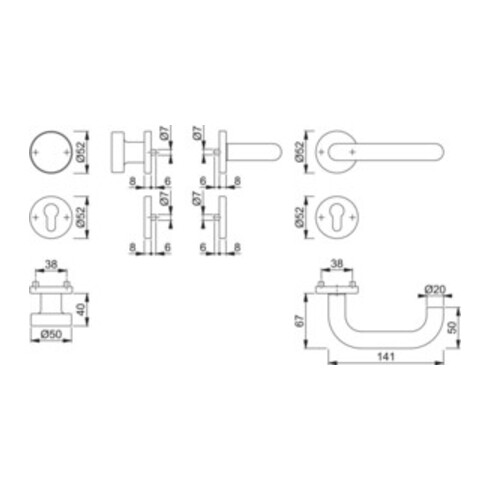 Hoppe Rosettengrt.Paris E58/42KV/42KVS/138Z VA F69 PZ DIN L/R Flach-Knopf