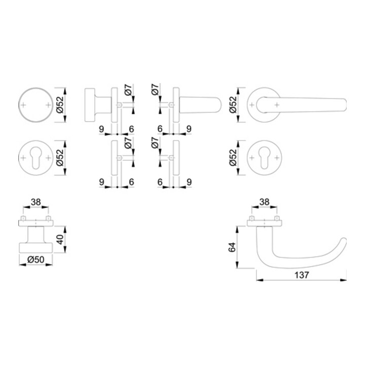 Hoppe Rosettengrt.San Fran.58/42KV/42KVS/1301 Alu.F1 rd.PZ DIN L/R fl.D/K