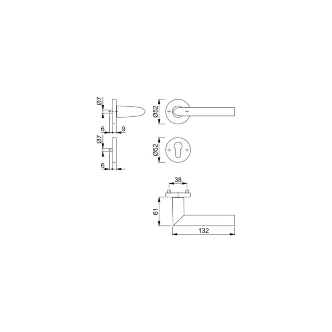 Hoppe Rosettengrt.Stock.1140/42KV/42KVS Alu.F1 rd.PZ DIN L/R D/D
