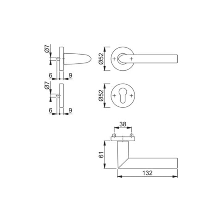 Hoppe Rosettengrt.Stock.1140/42KV/42KVS Alu.F1 rd.PZ DIN L/R D/D/D