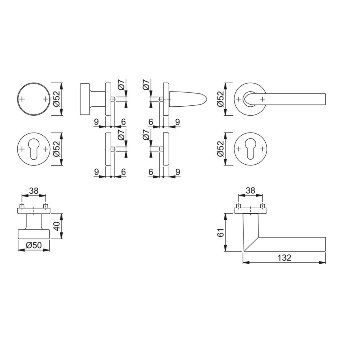 Hoppe Rosettengrt.Stock.58/42KV/42KVS/1140 Alu.F1 rd.PZ DIN L/R fl.D/K