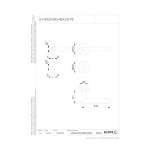 Hoppe Rosettengrt.Stock.E1140Z/42KV/42KVS VA F69 rd.PZ DIN L/R D/D