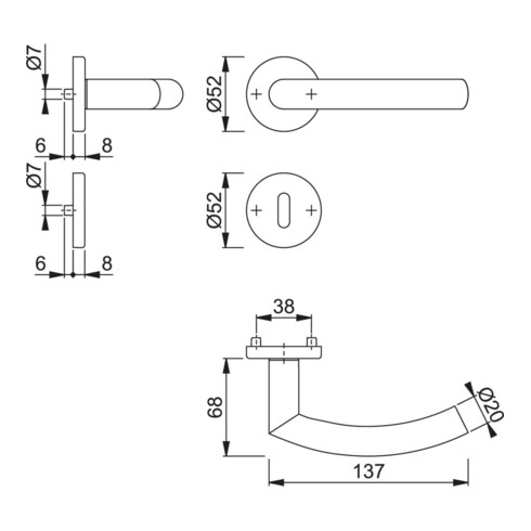 Hoppe Rosettengrt.Tro.E1430Z/42KV/42KVS VA F69 rd.OB DIN L/R D/D