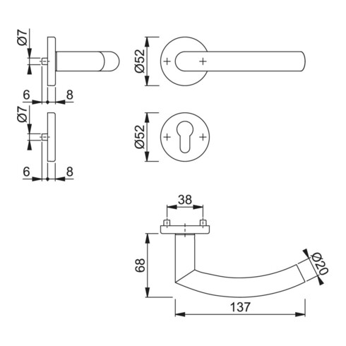Hoppe Rosettengrt.Tro.E1430Z/42KV/42KVS VA F69 rd.PZ DIN L/R D/D
