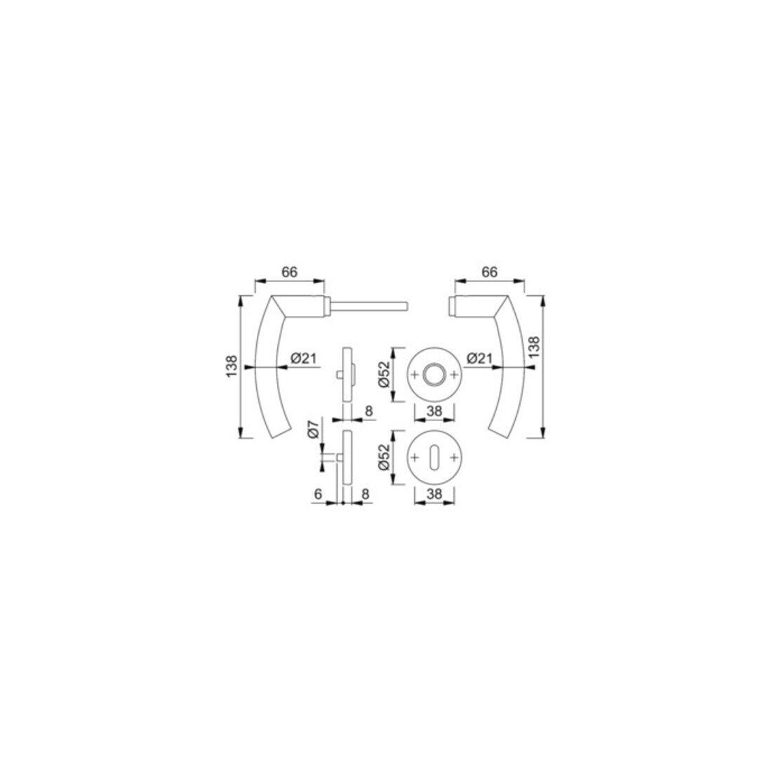 Hoppe Rosettengrt.Tro.Tro.E1430Z/42KV/42KVS VA F69 rd.OB DIN L/R D/D/D