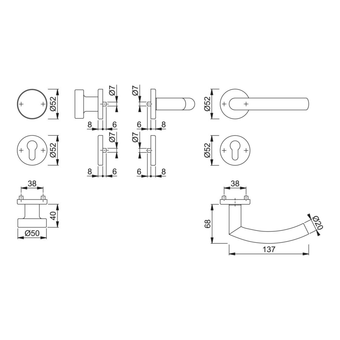 Hoppe Rosettengrt.Tro.Tro.E58/42KV/42KVS/1430Z VA F69 rd.PZ DIN L/R fl.D/K