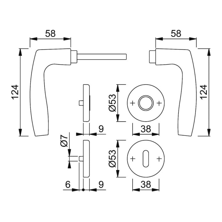 Hoppe Rosettengrt.Vit.1515/42KV/42KVS Alu.F1 rd.OB DIN L/R D/D