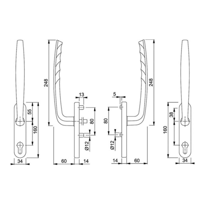 Hoppe Schiebe-/Kipptürgriff New York HS-0810/431N Lochung PZ 69mm VK 7mm Alu F1