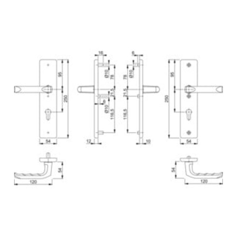 Hoppe Schutz-Drückergarnitur London 78G/2221/2410/113 ES1 PZ Entfür 72mm VK 8mm Alu F2
